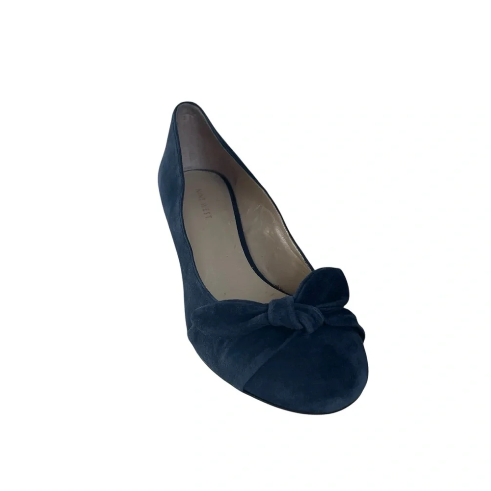 Nine West Dusty Blue Bow Tie Wedges - Size 8.5M